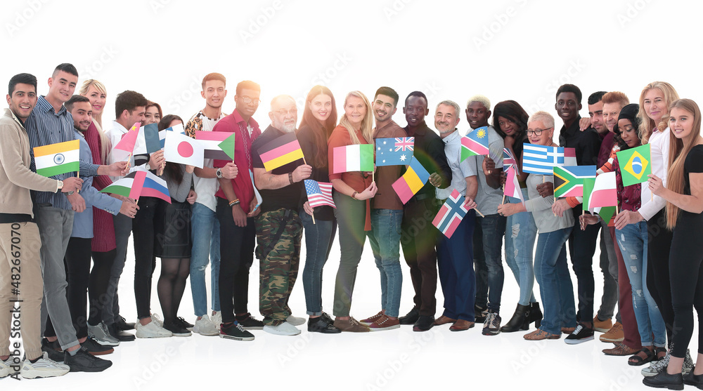 Obraz premium Group of multiethnic business people standing in office lined u