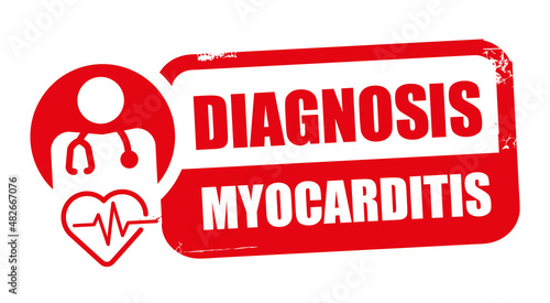 stamp diagnosis myocarditis - inflammation of the heart muscle - vector illustration concept