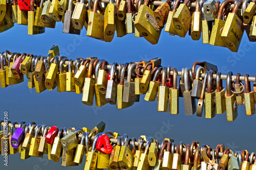 padlocks used in promises of love hanging in rows