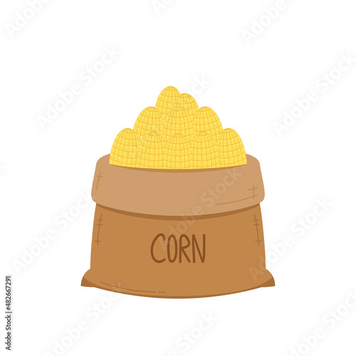 Corn sack vector. Corn on white background. Illustration of stylized sack with fresh ripe corn cobs.