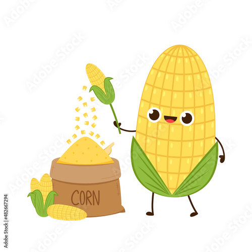 Corn character design. Corn on white background. Corn sack vector.