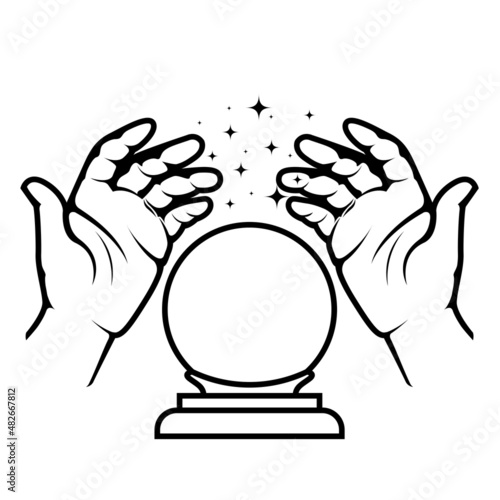 Fortune-teller glass ball and hands of soothsayer,  prediction magic sphere of warlock, vector