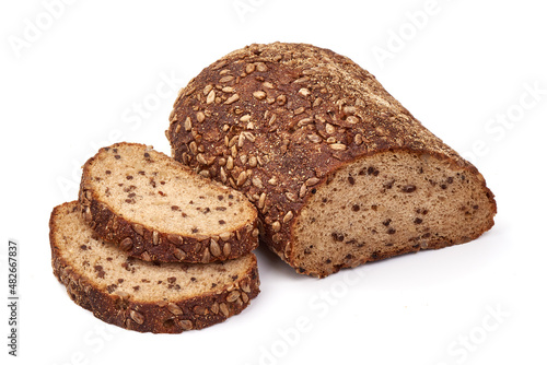 Whole grain bread, isolated on white background.