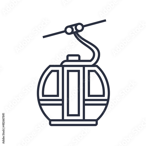 Ski resort cabin icon, modern mountain cableway simple sign, peak elevation ropeway , vector