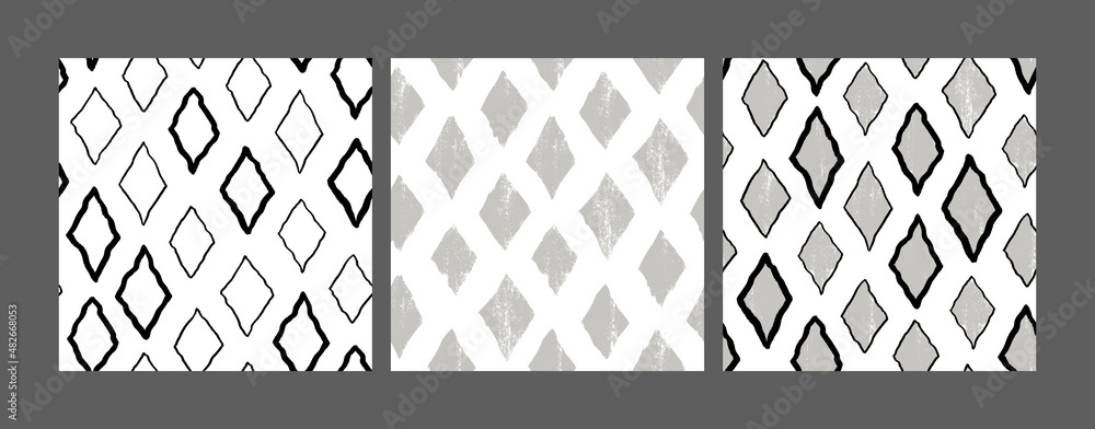 Set of black and white hand drawn seamless texture designs for ...