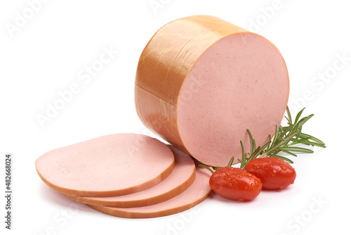 Fresh pork Boiled sausage, isolated on white background.