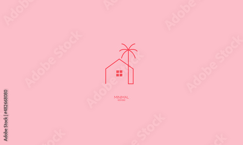 A line art icon logo of a house with a tree.