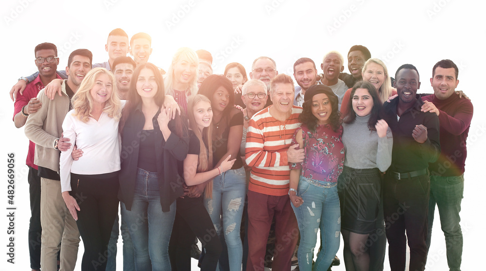 large group of fun diverse people standing together