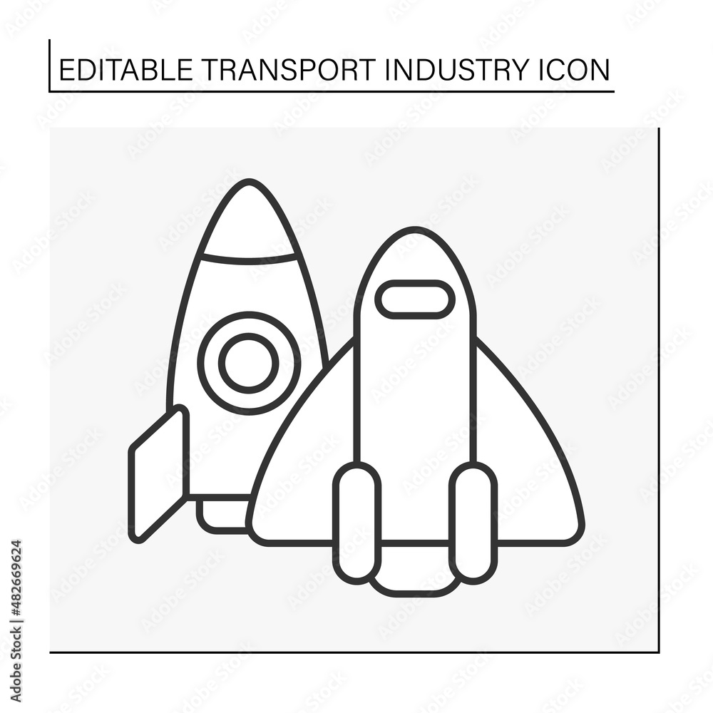 Space transport line icon. Transport for movement of people and goods. Rocket and spaceship. Industry type concept. Isolated vector illustration. Editable stroke Space transport line icon. Transport for movement of people and goods. Rocket and spaceship. Industry type concept. Isolated vector illustration. Editable stroke