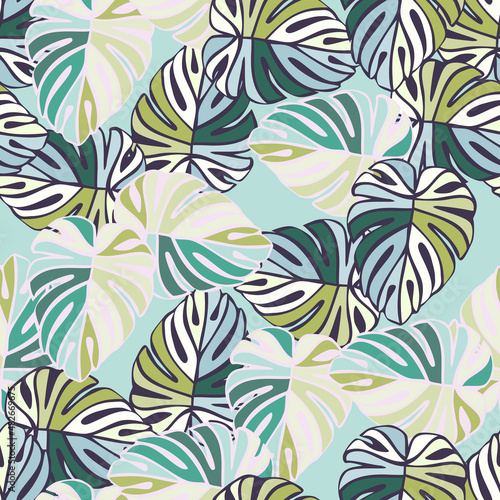 Creative bright tropical leaves seamless pattern. Monstera leaf background.