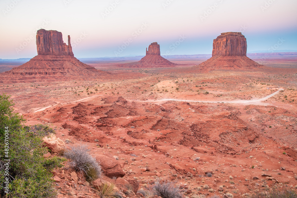 Beautiful sunset over the West, Mitten and East Butte in Monument Valley. Utah, USA. Beautiful sunset over the West, Mitten and East Butte in Monument Valley. Utah, USA.