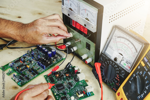 Electronics Repair Technician - A specialist inspects electronic units and performs electrical measurements, laboratory adjustable power supply and multimeters. 