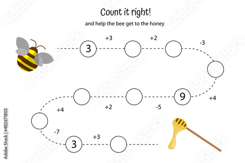 Math game for preschoolers and elementary school students. Educational worksheet for children. Addition and subtraction to 10.