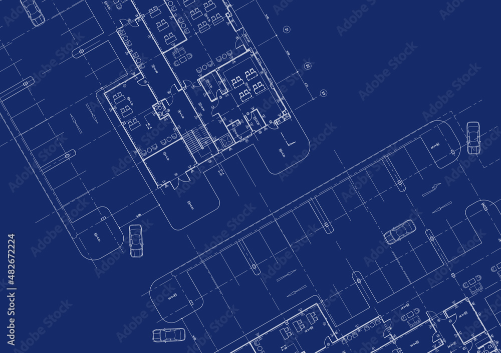 Floor plan designed building on the drawing. Floor plan designed building on the drawing.