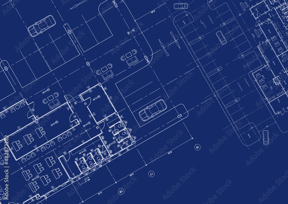 Floor plan designed building on the drawing. Floor plan designed building on the drawing.