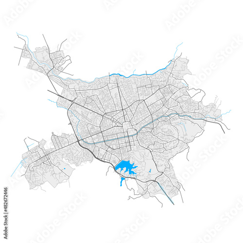 Tirana, Albania Black and White high resolution vector map