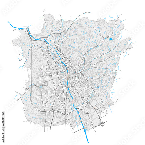 Graz, Austria Black and White high resolution vector map