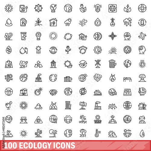 100 ecology icons set. Outline illustration of 100 ecology icons vector set isolated on white background