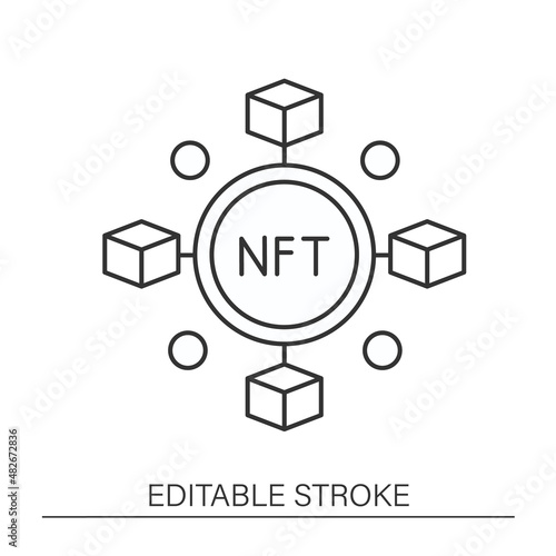  Content line icon. Non fungible token.Share digital file by networks. NFT concept. Isolated vector illustration.Editable stroke