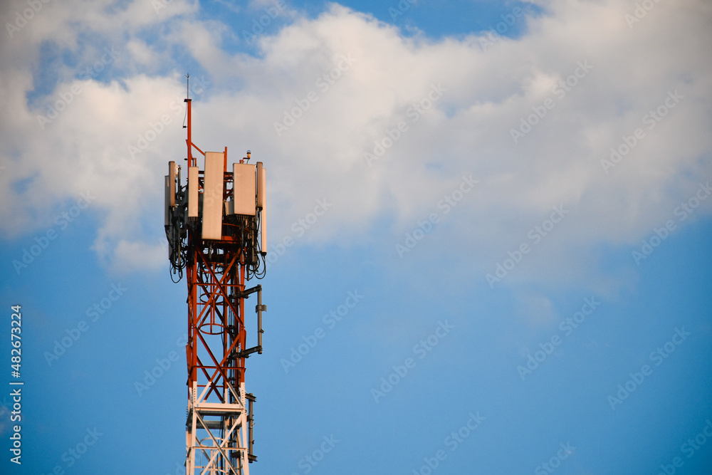 Telecommunication tower of 4G and 5G cellular. Antenna transmission communication. Cell phone signal base station. Telecommunication tower of 4G and 5G cellular. Antenna transmission communication. Cell phone signal base station.