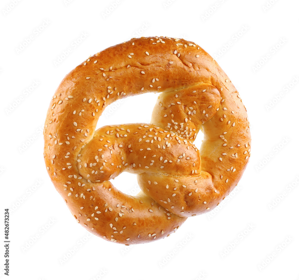 Tasty freshly baked pretzel isolated on white Tasty freshly baked pretzel isolated on white
