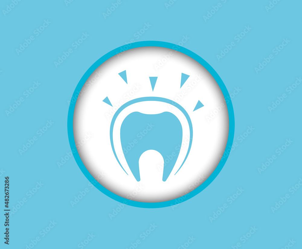 The tooth icon, in a protective shell from the effects of external factors, placed on a white background. Dental treatment. The tooth icon, in a protective shell from the effects of external factors, placed on a white background. Dental treatment.