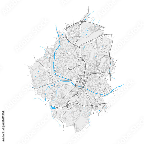Charleroi, Belgium Black and White high resolution vector map photo