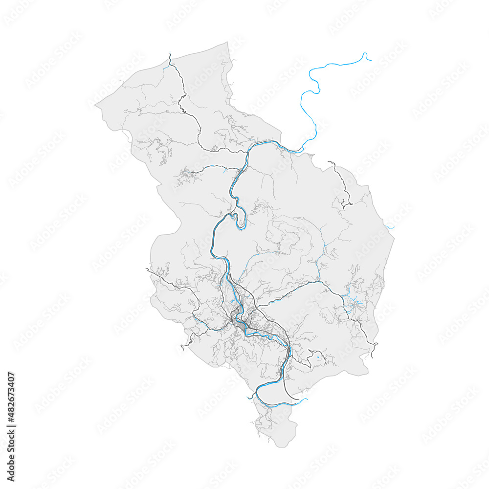 Zenica, BosniaandHerzegovina Black and White high resolution vector map Zenica, BosniaandHerzegovina Black and White high resolution vector map