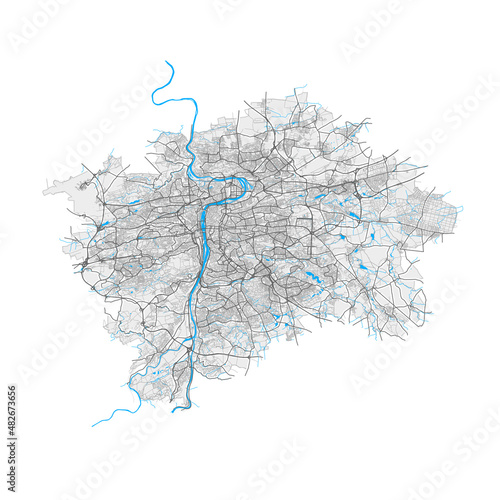 Prague, Czechia Black and White high resolution vector map