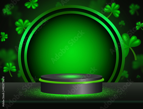 Vector illustration background with shining stage and clover for St Patricks day design