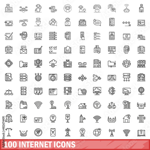 100 internet icons set. Outline illustration of 100 internet icons vector set isolated on white background
