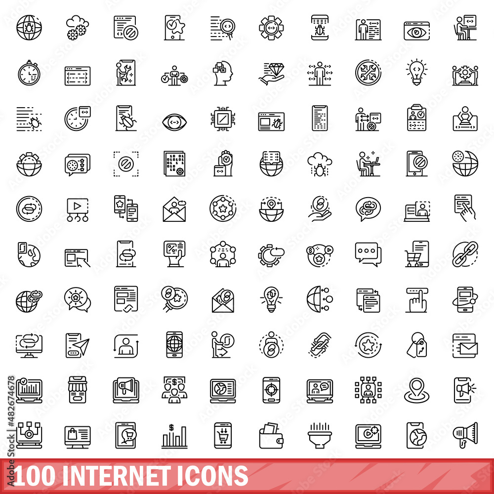 100 internet icons set. Outline illustration of 100 internet icons vector set isolated on white background 100 internet icons set. Outline illustration of 100 internet icons vector set isolated on white background