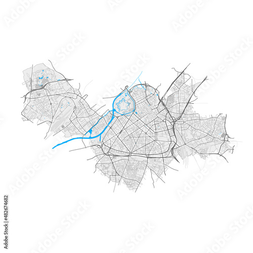 Lille, France Black and White high resolution vector map