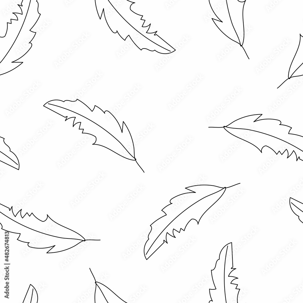Seamless pattern in vector with hand drawn feathers in doodle style ...