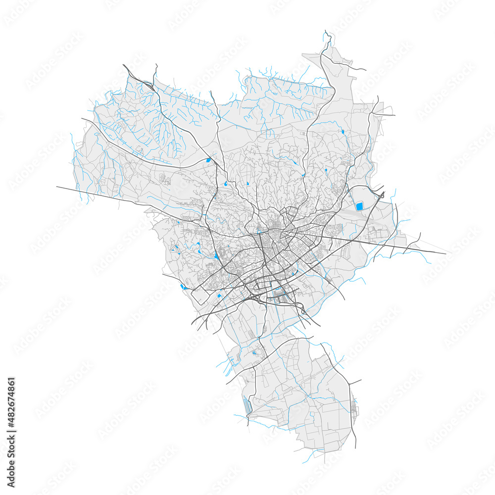 Nimes, France Black and White high resolution vector map Nimes, France Black and White high resolution vector map