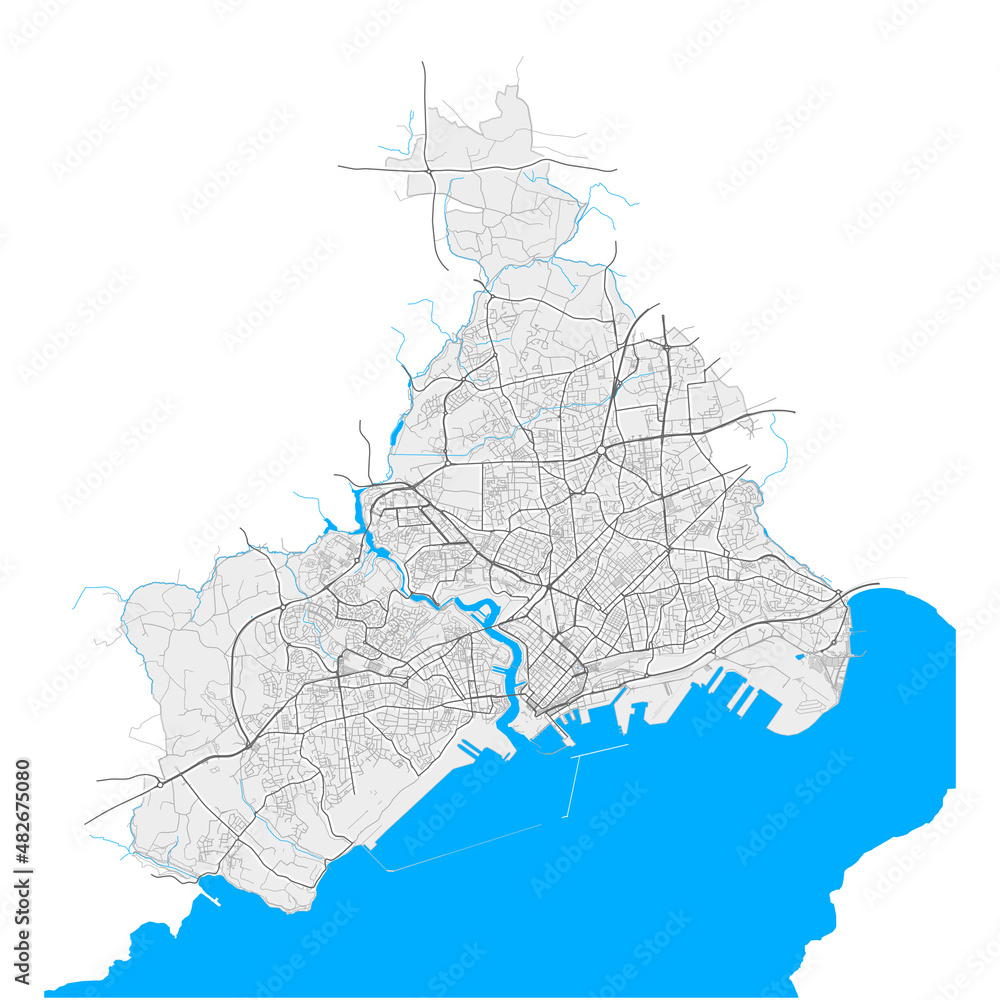 Brest, France Black and White high resolution vector map