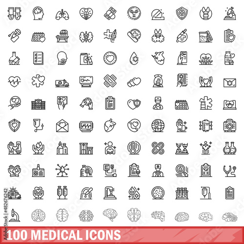 100 medical icons set. Outline illustration of 100 medical icons vector set isolated on white background