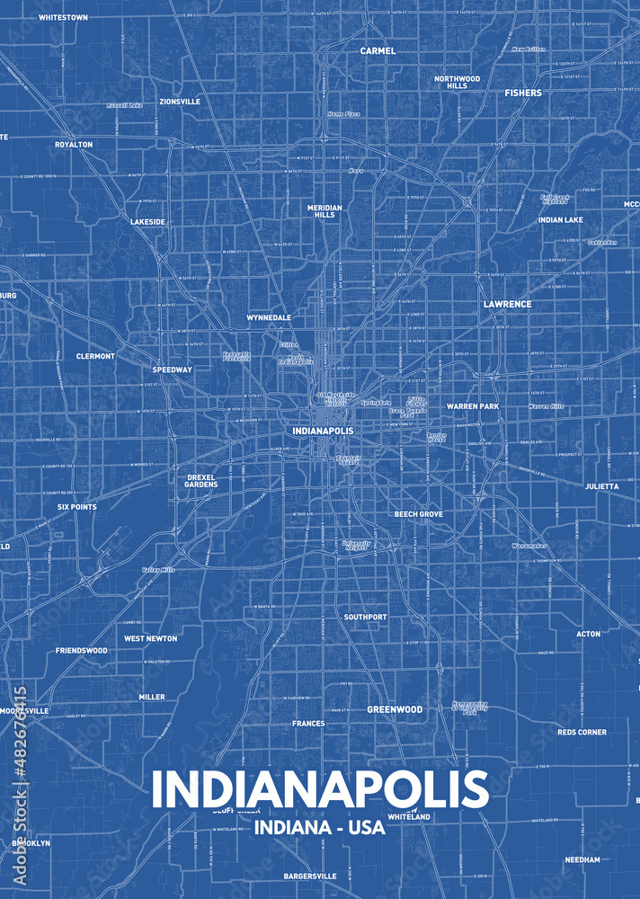 Poster Indianapolis Indiana map. Indianapolis Indiana road map