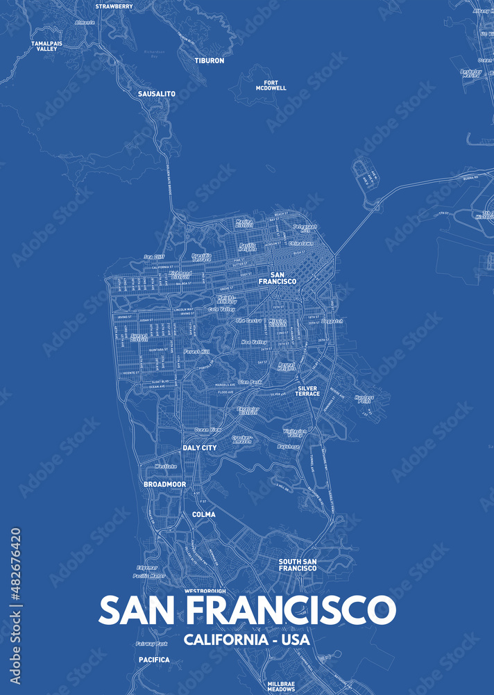 Poster San Francisco - California map. San Francisco - California road ...