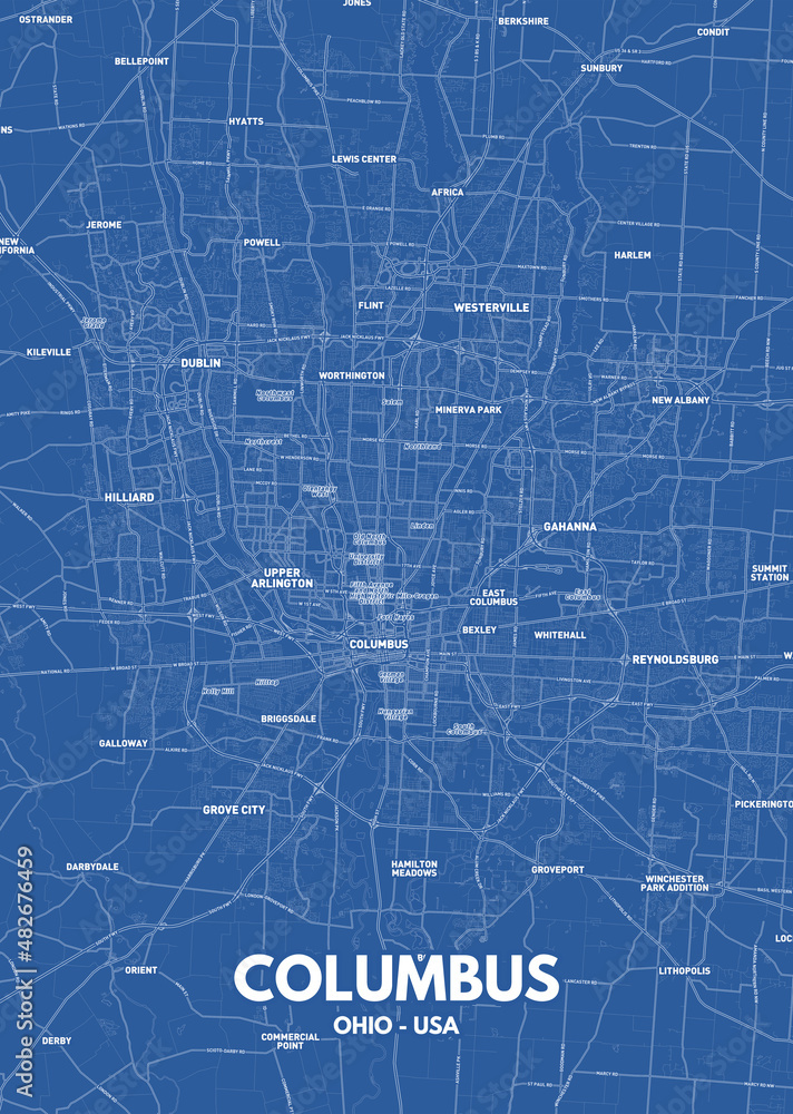 Poster Columbus - Ohio map. Columbus - Ohio road map. Illustration of ...