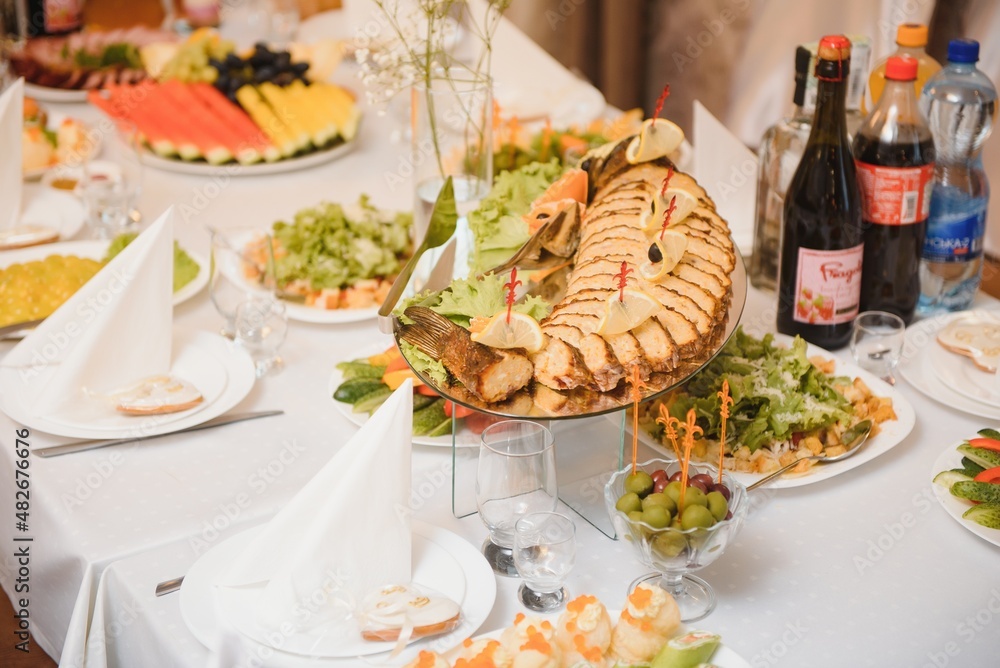 various dessert with fresh fruit on buffet line, sweet various dessert with fresh fruit on buffet line, sweet