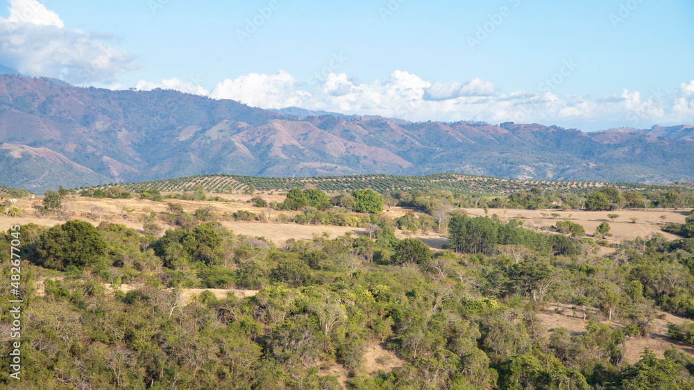 CRATER OF AN EXTINCT VOLCANO ON THE SOUTH SIDE OF THE CENTRAL MOUNTAIN RANGE OF THE DOMINICAN REPUBLIC, IN THE SAN JUAN VALLEY