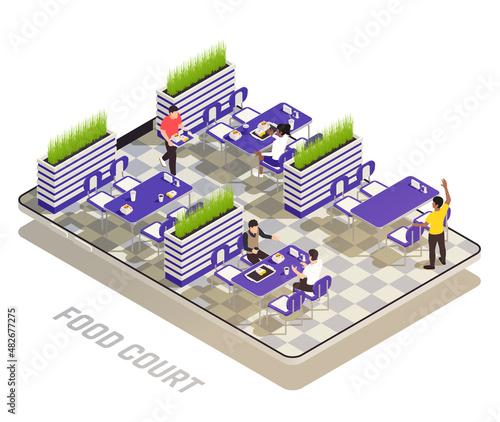 Isometric Colored Food Court Concept