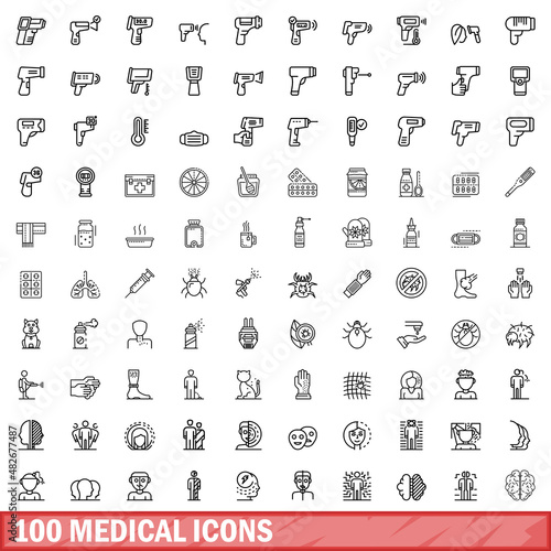 100 medical icons set. Outline illustration of 100 medical icons vector set isolated on white background