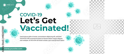 Covid-19 Vaccinated social media cover post template. Modern covid-19 square banner with place for the photo. Usable for social media