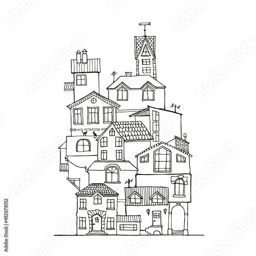 Wallpaper Mural Doodle house hand drawn in black and white. Scandinavian cartoon ink houses. Home icon or logo. Adult coloring page. Vector Illustration. Torontodigital.ca