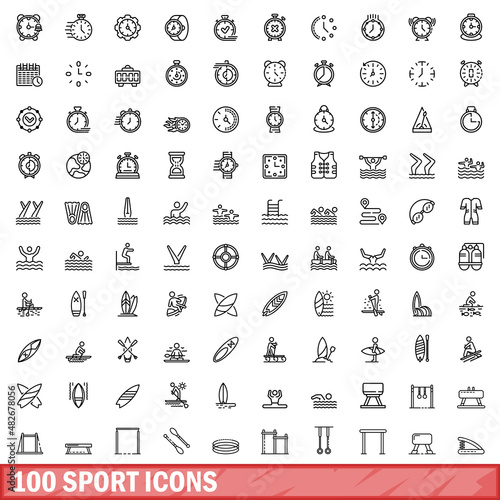 100 sport icons set. Outline illustration of 100 sport icons vector set isolated on white background