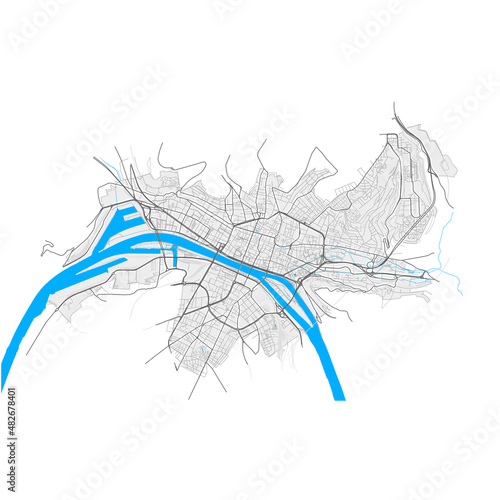 Rouen, France Black and White high resolution vector map