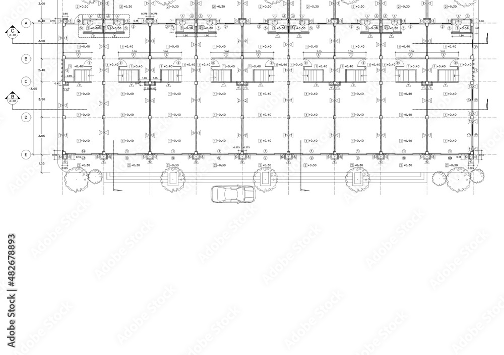 Floor plan designed building on the drawing. Floor plan designed building on the drawing.