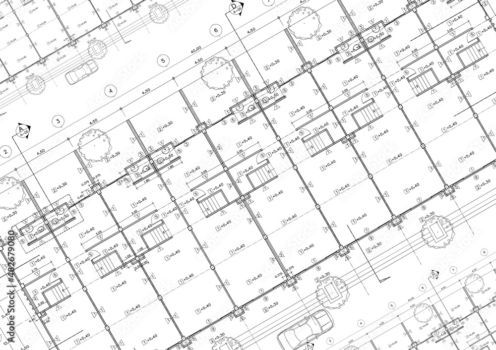 Floor plan designed building on the drawing. Floor plan designed building on the drawing.